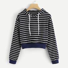 Romwe Striped Hooded Sweatshirt