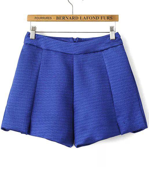 Romwe Blue Zipper Loose Shorts