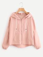 Romwe Smile Print Back Dip Hem Zip Up Jacket