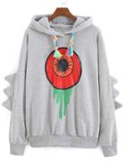 Romwe Hooded Eye Print Grey Sweatshirt