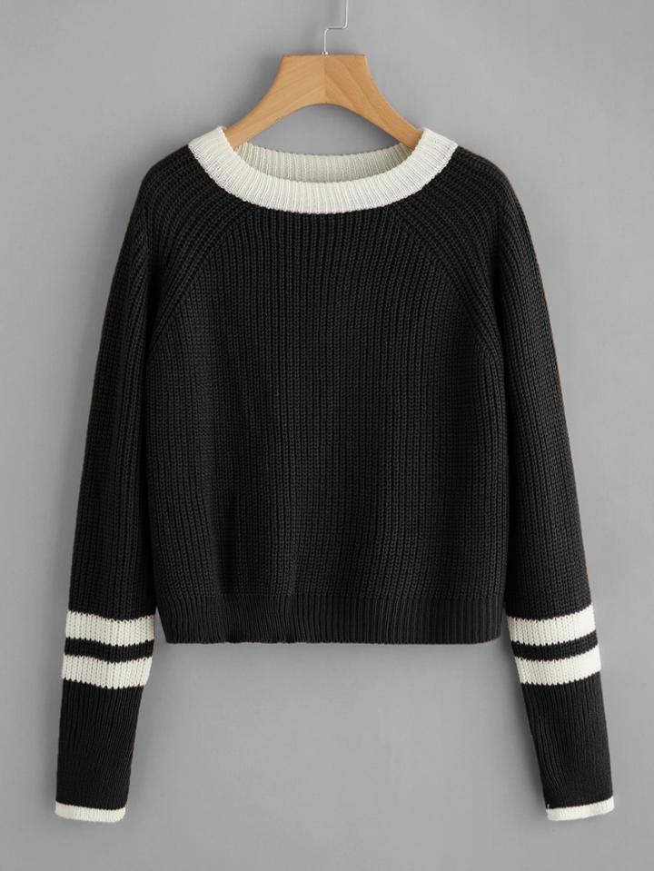 Romwe Striped Contrast Trim Knit Sweater