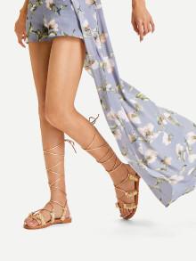 Romwe Fringe Detail Criss Cross Pu Flat Sandals