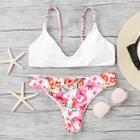 Romwe Braided Straps Top With Floral Pattern Bikini Set