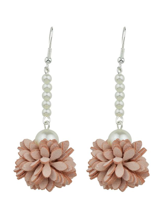 Romwe Pink Color Imitation Pearl Flower Danling Earrings