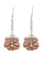 Romwe Pink Color Imitation Pearl Flower Danling Earrings