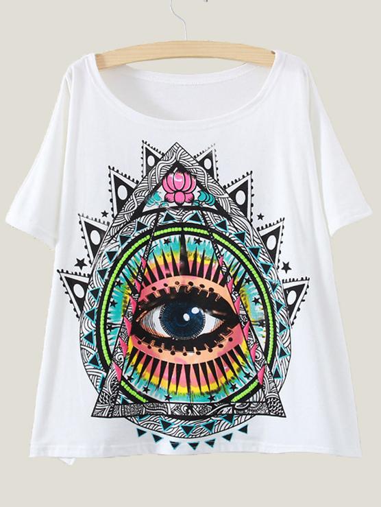 Romwe White Eye Print Swing T-shirt