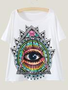 Romwe White Eye Print Swing T-shirt