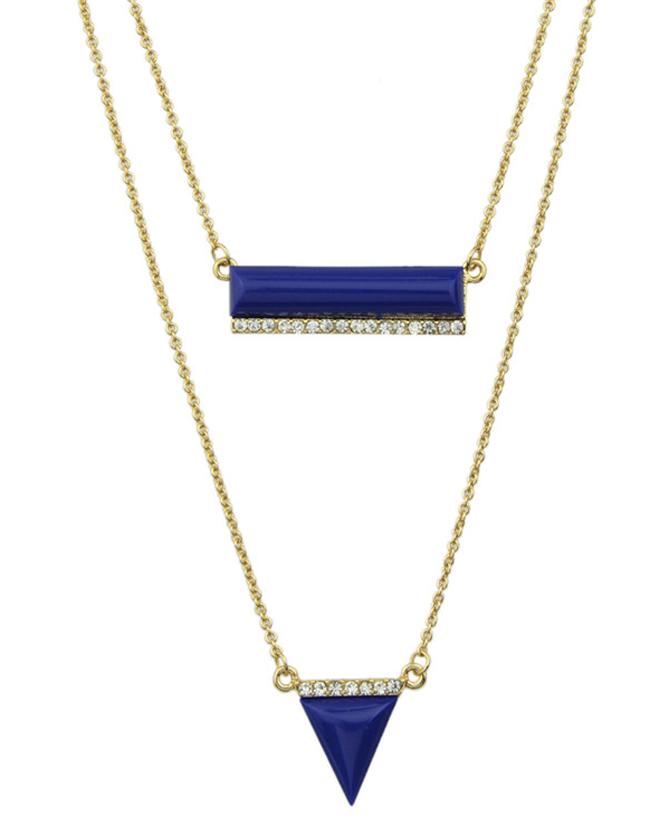 Romwe Two Layers Rhinestone Pendant Necklace