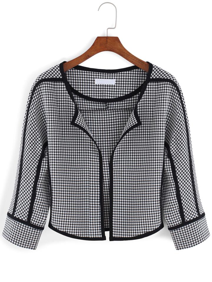 Romwe Open Front Plaid Crop Coat