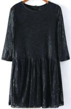 Romwe Black Round Neck Lace Pleated Dress