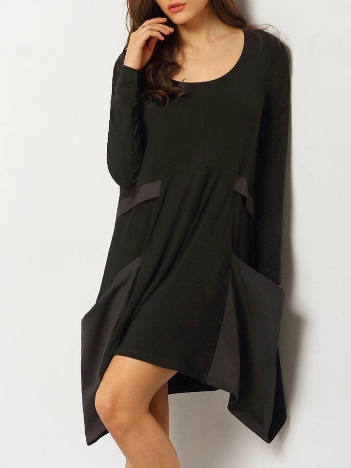 Romwe Black Long Sleeve Pockets Dress