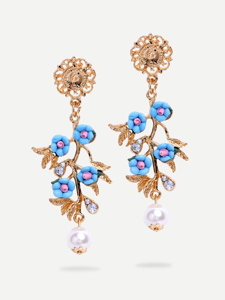 Romwe Blue Flower Elegant Earrings