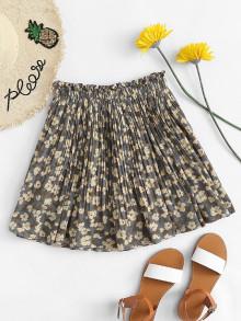 Romwe Flowers Print Pleated Skirt