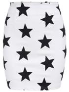 Romwe Star Print Bodycon White Skirt