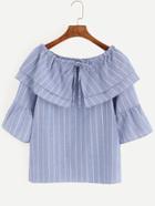 Romwe Blue Vertical Layered Cape Collar Blouse