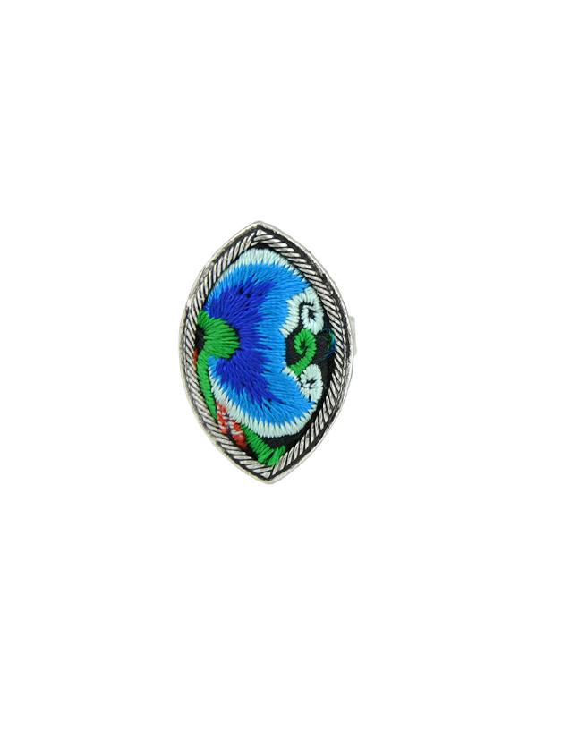 Romwe Blue Handmade Flower Pattern Embroidery Geometric Rings
