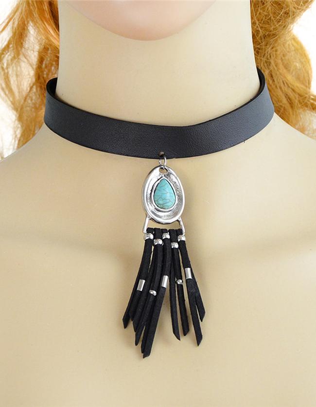 Romwe Silver Tassel Choker Necklace