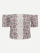 Romwe Off The Shoulder Flower Print Lace Splicing Crop Top