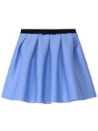 Romwe Elastic Waist Zipper Flare Blue Skirt