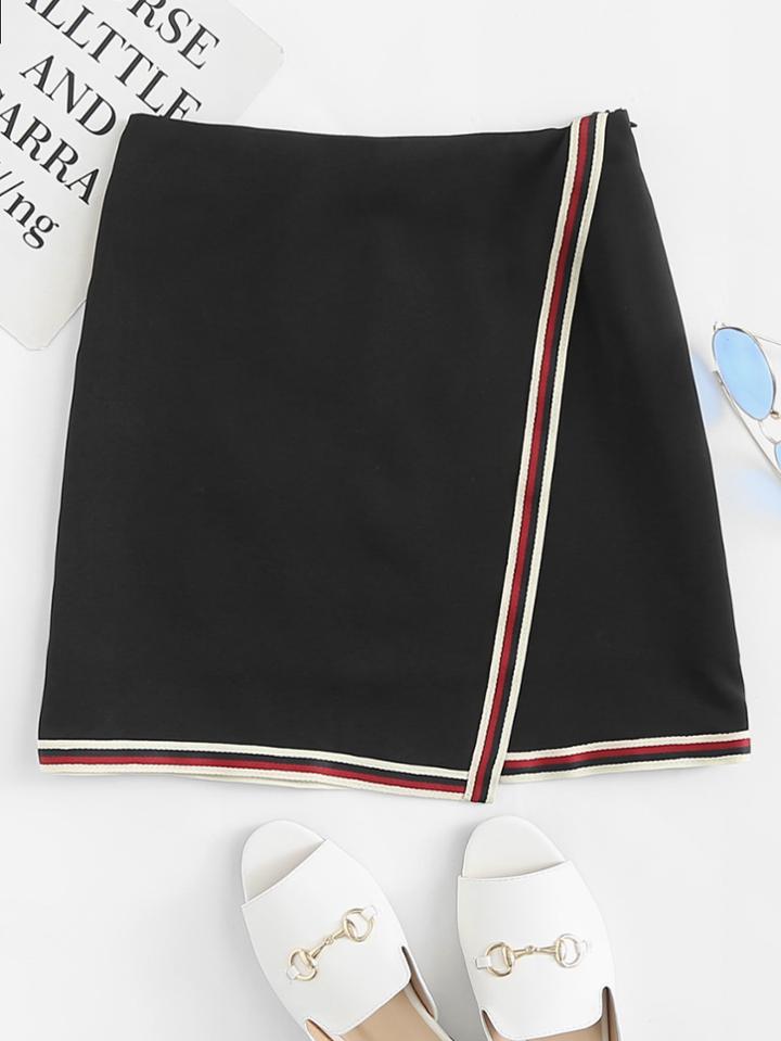 Romwe Striped Tape Trim Skirt