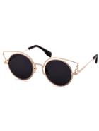 Romwe Gold Hollow Frame Black Round Lens Sunglasses