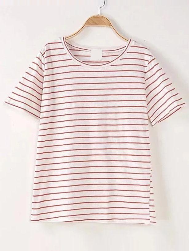 Romwe White Contrast Striped T-shirt
