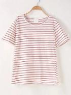 Romwe White Contrast Striped T-shirt