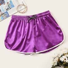 Romwe Satin Drawstring Waist Binding Trim Dolphin Shorts
