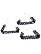 Romwe Black Scalloped Lace Choker Necklace Set