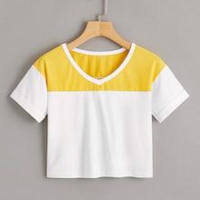 Romwe Cut And Sew V-neck Crop Tee