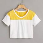 Romwe Cut And Sew V-neck Crop Tee