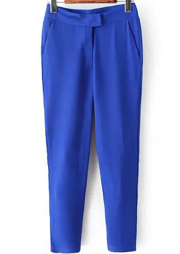 Romwe Edge Pockets Slim Blue Pant