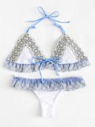 Romwe Contrast Lace Ruffle Bikini Set