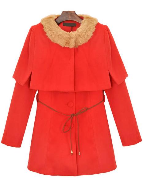Romwe Round Neck Buttons Long Cape Red Coat
