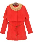 Romwe Round Neck Buttons Long Cape Red Coat