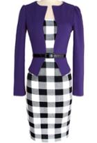 Romwe Long Sleeve Plaid Slim Purple Dress