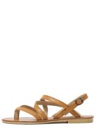 Romwe Crisscross Buckled Ankle Strap Brown Flat Sandals