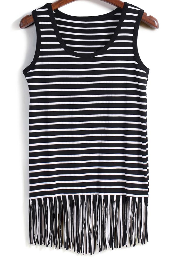 Romwe Striped Tassel Slim Vest
