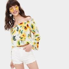 Romwe Floral Print Off The Shoulder Blouse