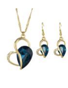 Romwe Blue Rhinestone Heart Shape Wedding Jewelry Set