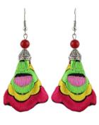 Romwe Red Embroidered With Bead Silver Dangle Earrings