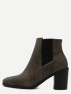 Romwe Green Pebbled Pu Square Toe Chelsea Boots