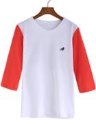 Romwe Orange White Round Neck Bird Print T-shirt