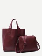 Romwe Burgundy Faux Leather 2pcs Bag Set With Convertible Strap