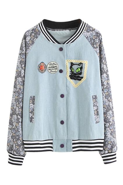 Romwe Striped Floral Print Jacket