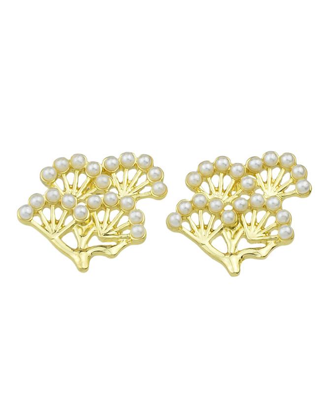 Romwe Pearl Tree Shape Stud Earrings