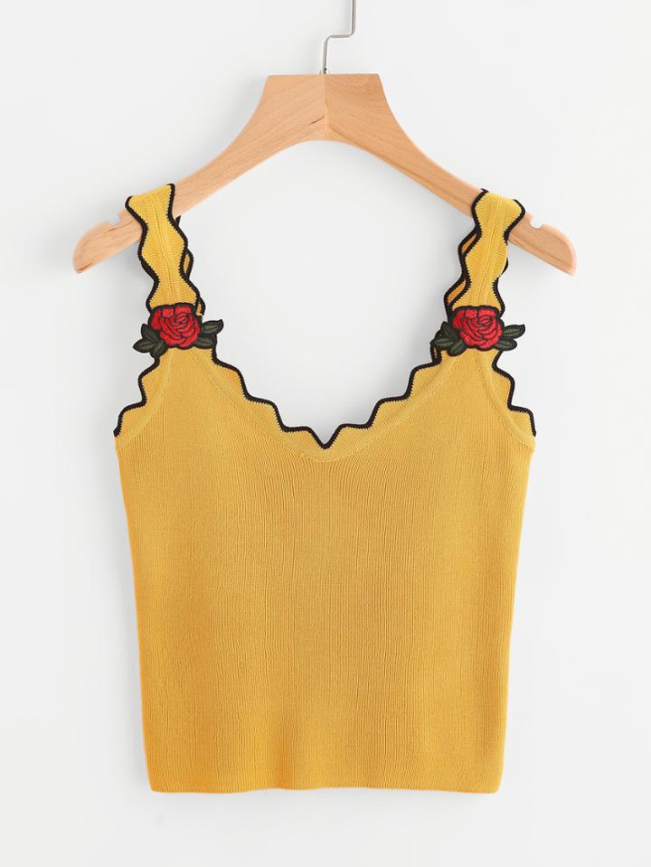 Romwe Rose Patch Chevron Trim Ringer Cami Top