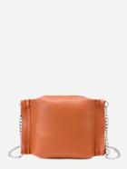 Romwe Khaki Faux Leather Zip Closure Chain Bag