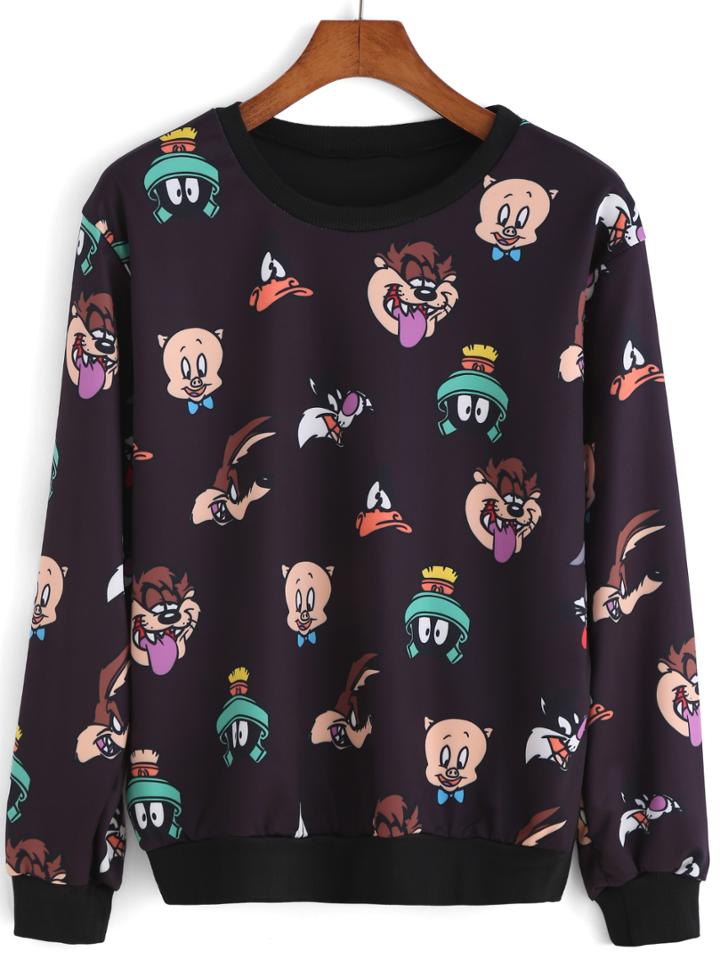 Romwe Round Neck Animal Print Sweatshirt