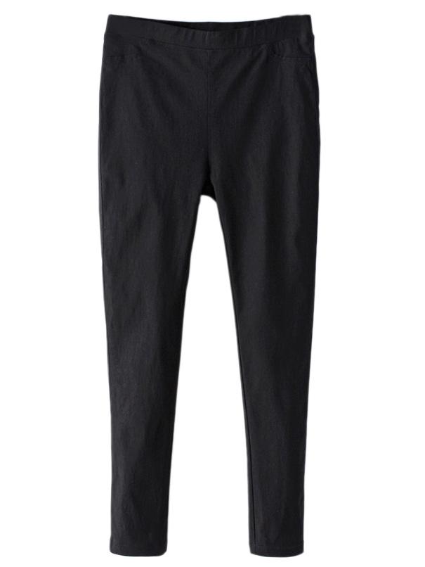 Romwe Black Pockets Elastic Waist Skinny Pants